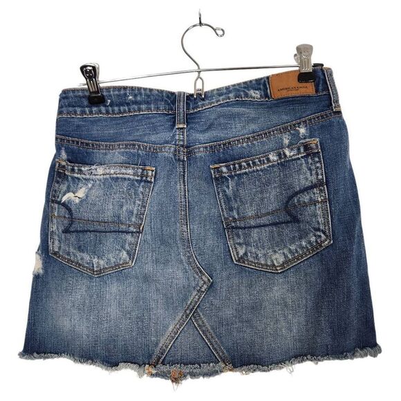 American Eagle Outfitters distressed denim mini skirt blue jean button fly 2 - Picture 2 of 7